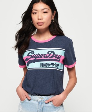 Superdry Vintage Logo Ringer Infill Női Pólók Kék | ZXHNT5043